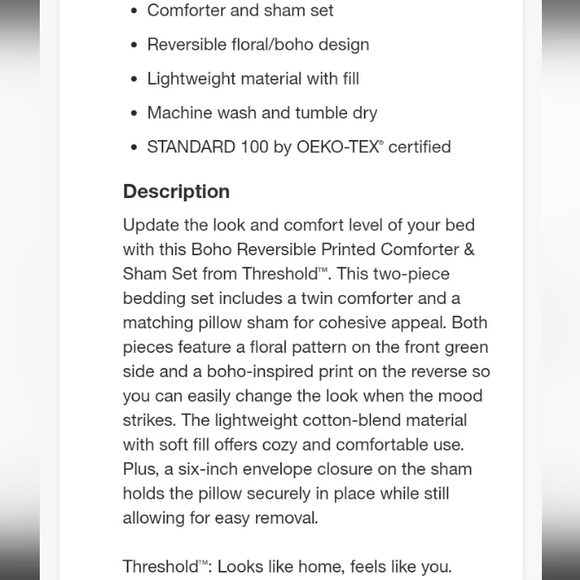 New Threshold Boho reversible printed comforter & sham set Full/Queen - Picture 9 of 12